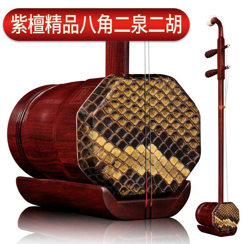 高档正音堂紫八角二泉二胡乐器专业演大奏中年成人音量檀老二胡