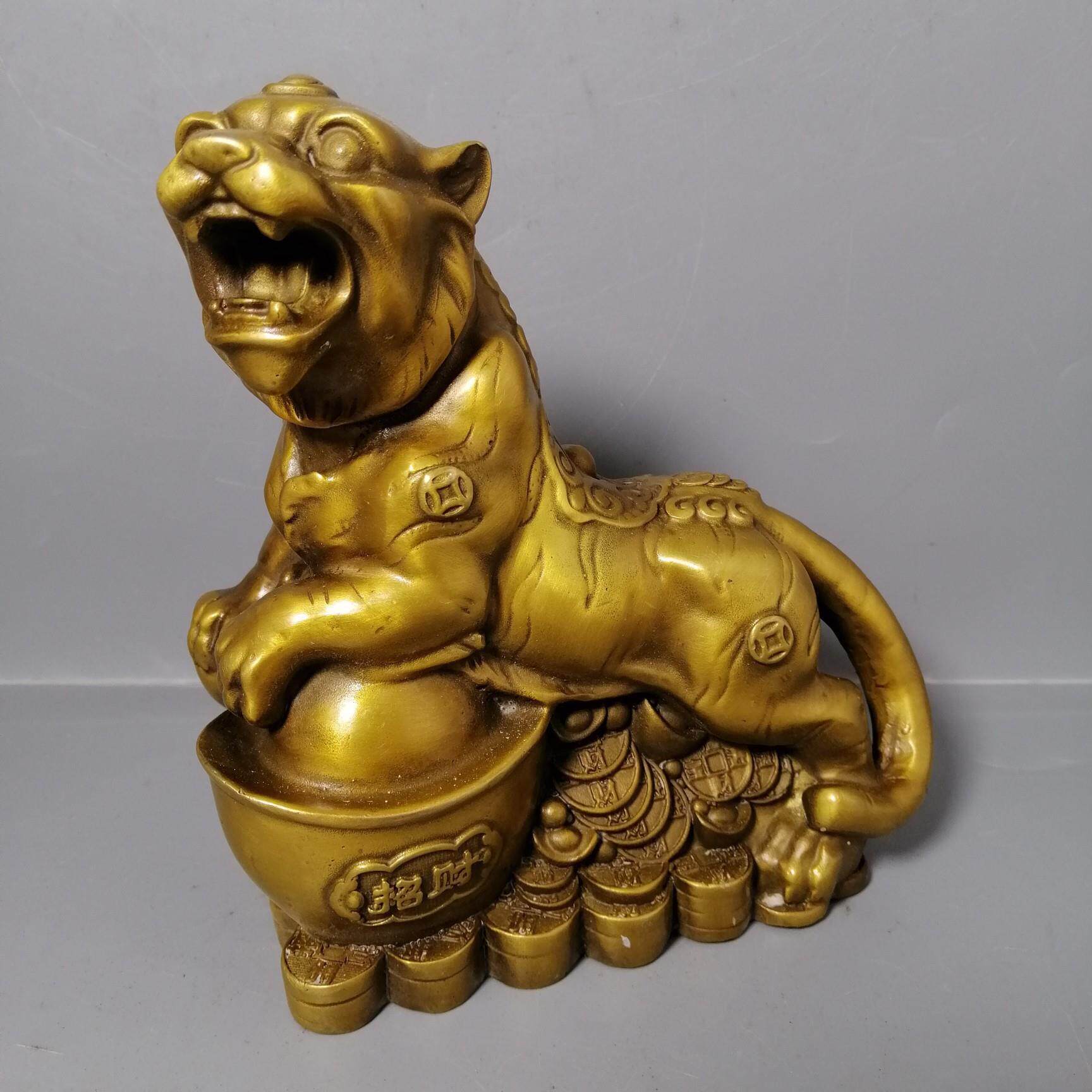 新款直销仿古黄铜元宝虎摆件 铜生肖虎 古玩收藏家居装饰创意礼品