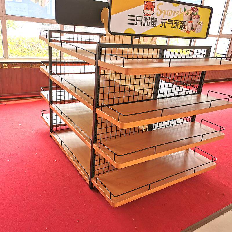 超市货架展示架双面木质多层货架食品蔬菜摆放架方形牛奶堆放架
