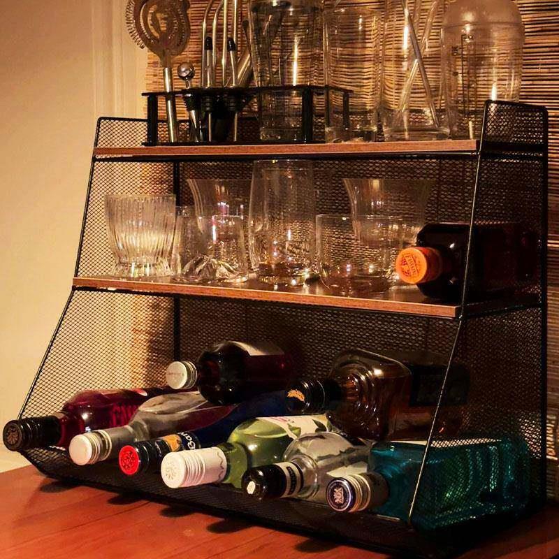 家庭酒架酒柜展示架置物架简约家用小型饭厅桌上酒柜双层宿舍调酒