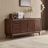 黑胡桃现代极简实木餐边柜整装 电视卧室储物餐厅收纳柜茶水大容量