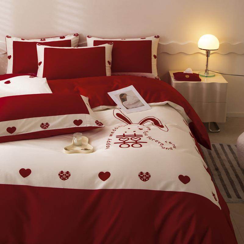 中婚式婚A2mFdP3n庆大红色床结婚四件套婚床新婚高档单套房喜被被