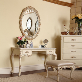 象牙白做旧梳妆台组合欧式白色化妆台桌家用设计奢华型梳妆柜定制