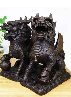 黄铜麒麟饰品一对大中式招财进宝麒麟家居饰品入口客厅店饰品