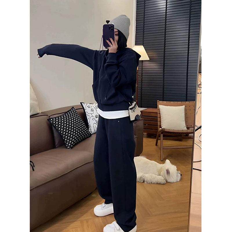 秋冬季高级感时尚运动服套装女学生宽松显瘦连帽运动衫休闲1021z