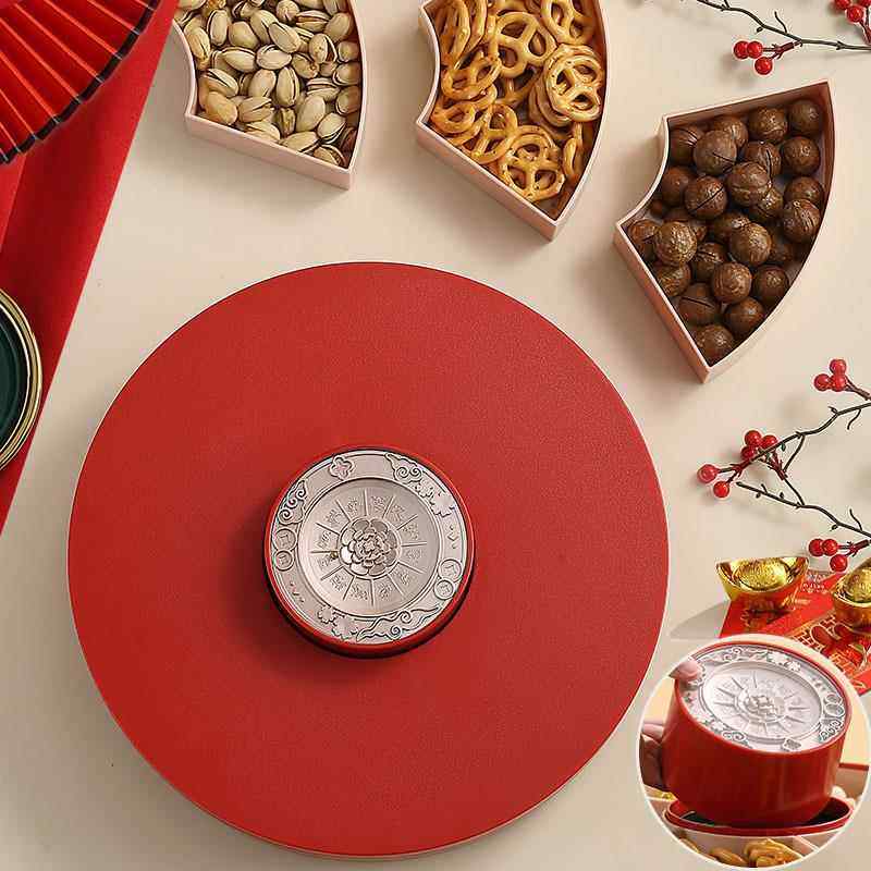 喜庆旋转糖果盘家用客厅大容量分格零食糖果盒年货坚果瓜子干果盘