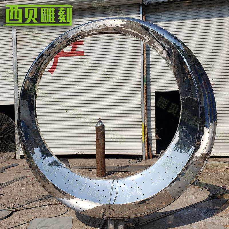 大型镜面圆环金属不锈钢雕塑  厂家销售 不锈钢蝴蝶水景圆环雕塑