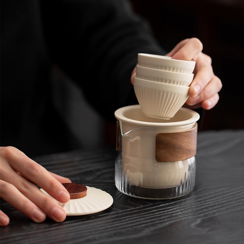 墨己旅行茶具套装泡茶快客杯泡茶壶一壶三杯套装陶瓷茶杯便携式