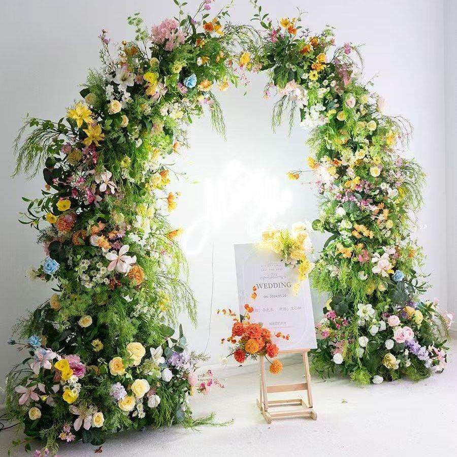田园森系牛角拱门花艺求婚活动仪式背景橱窗婚礼装饰仿真假花