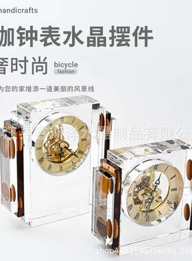 轻奢黑咖钟表水晶摆件玄关客厅民宿书房茶室酒店别墅家居家饰品