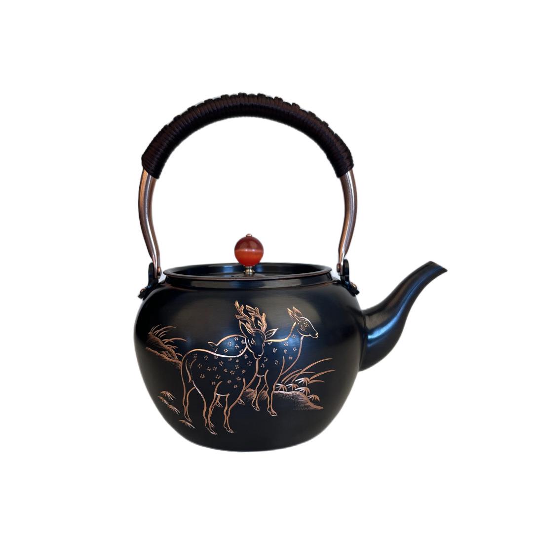 手工雕刻烧紫铜水壶提梁壶茶壶泡茶壶茶具围炉套装