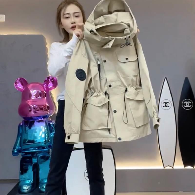 新品冲锋衣外套女春秋欧货高级感中长款工装休闲收腰夹棉风衣二棉