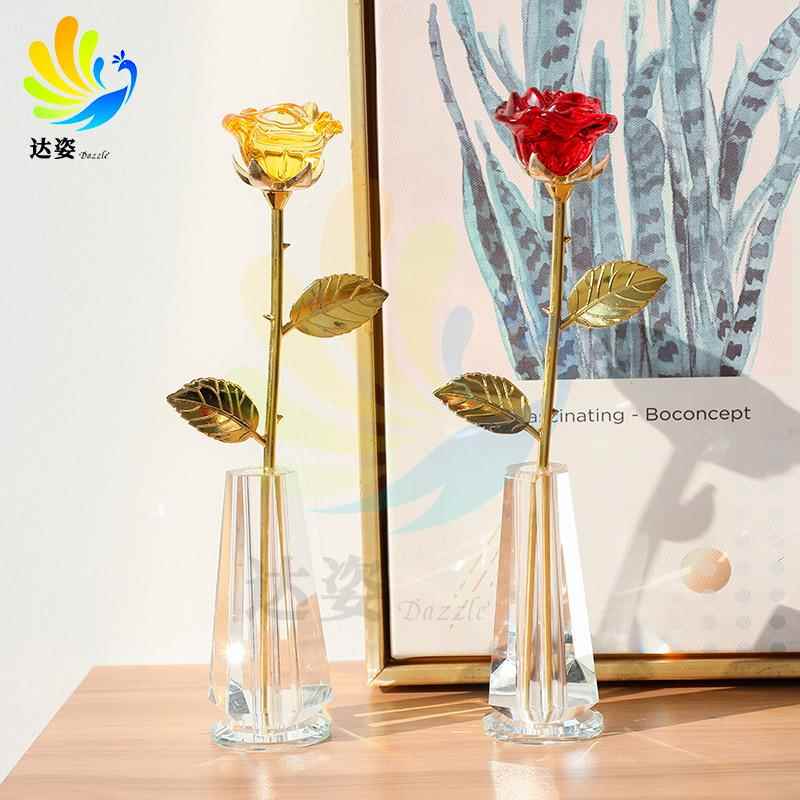 新款直销水晶玫瑰花摆件客厅装饰品送情侣女朋友老婆生日礼物水晶