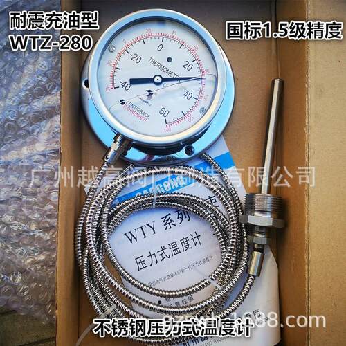 WTQ/WTZ-280 304不锈钢压力式温度计WTQ-280BF不锈钢压力式温度计