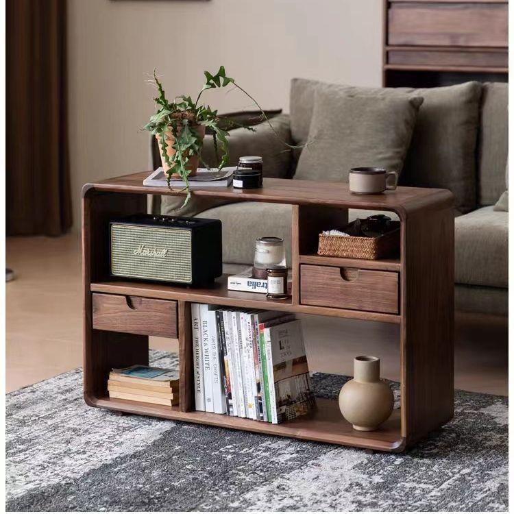 北美黑胡桃木全实沙发边柜北欧樱桃木储物架简约小边几日式小书架