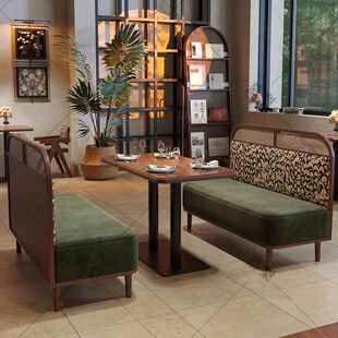 商用连锁餐厅茶楼卡座沙发中古风奶茶甜品西餐咖啡厅实木桌椅组合