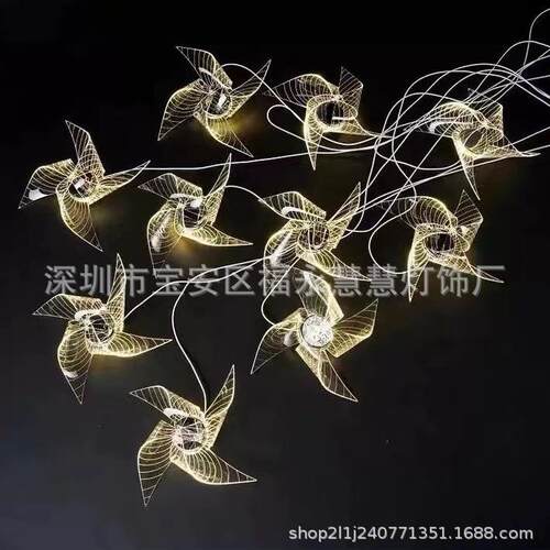 新款创意婚庆吊顶装饰透明亚克力蜻蜓风车吊灯灯串橱窗婚礼堂布置