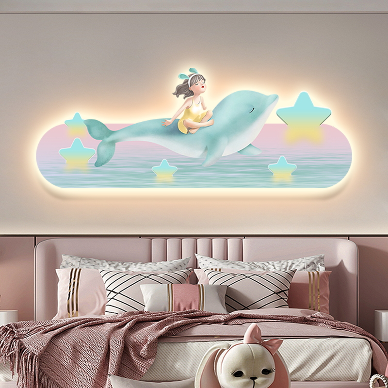 卡通动漫儿童房装饰画led灯画温馨可爱卧室房间挂画少女床头壁画图片