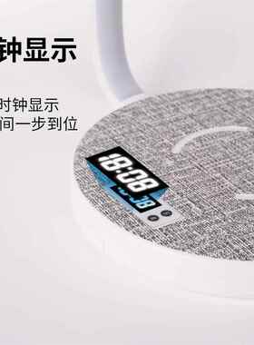 灯新款亚马逊LED护眼台1台0w无线快wr03充布艺时钟可折叠卧室床头