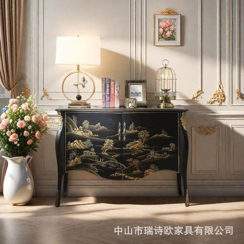 欧美法中式入户玄关柜宫廷复古雕刻彩绘装饰抽屉斗柜置储物柜实木