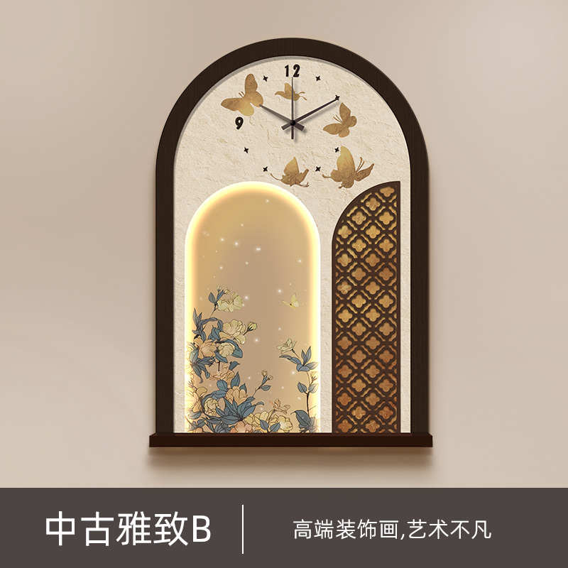 牡丹花入户复古装饰画法式钟表中进门古风挂钟带挂画餐厅玄关南洋图片