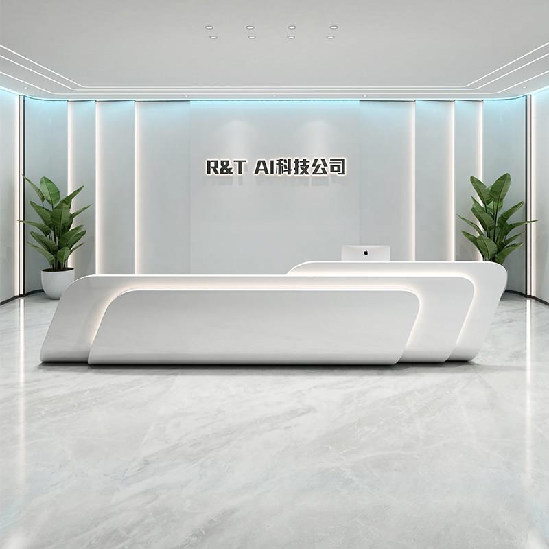 简约现代美容院吧台公司前台桌接待台烤漆定制异型办公酒店收银柜