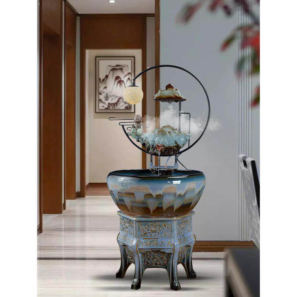 景德镇陶瓷鱼缸大流水喷泉循环创意加湿器水族装饰品客厅装饰品