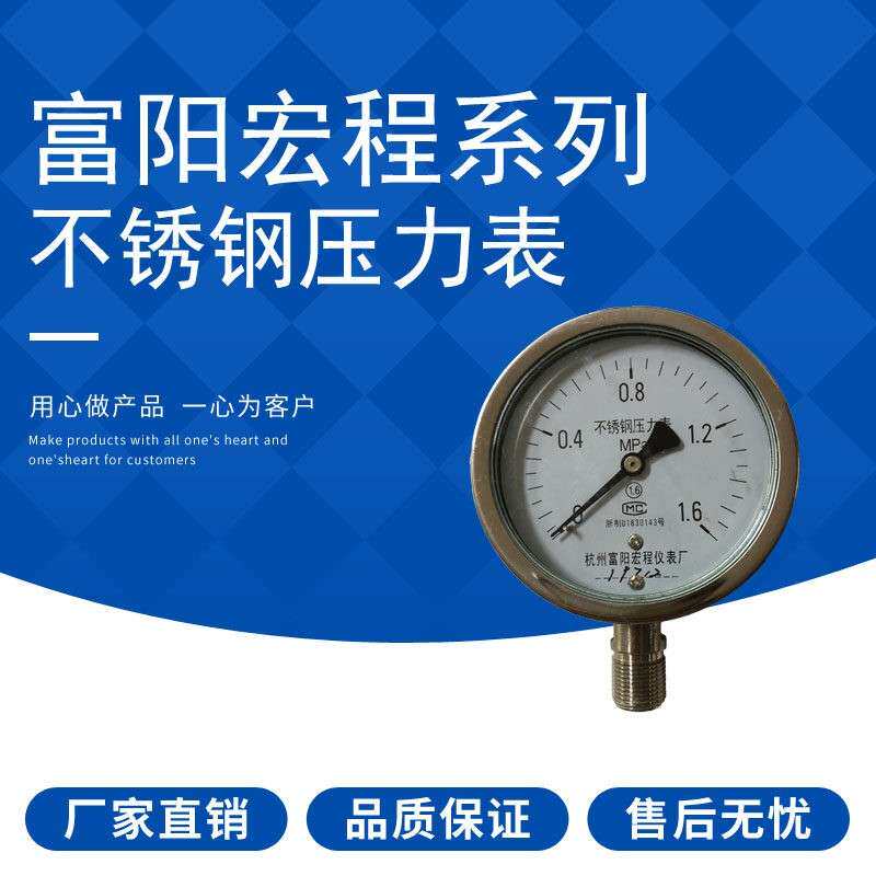 Y-100BF全不锈钢压力表 防腐 耐高温蒸汽压力表 富阳宏程仪表厂