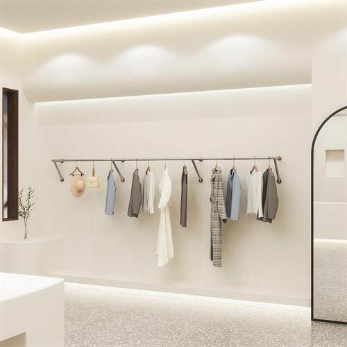 女装店衣架专用货架服装店展示架上墙落地式壁挂不锈钢童装挂衣杆