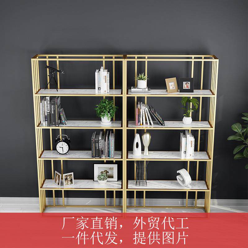 北欧铁艺书架大理石置物架现代简约创意展示架客厅落地多层欧式架