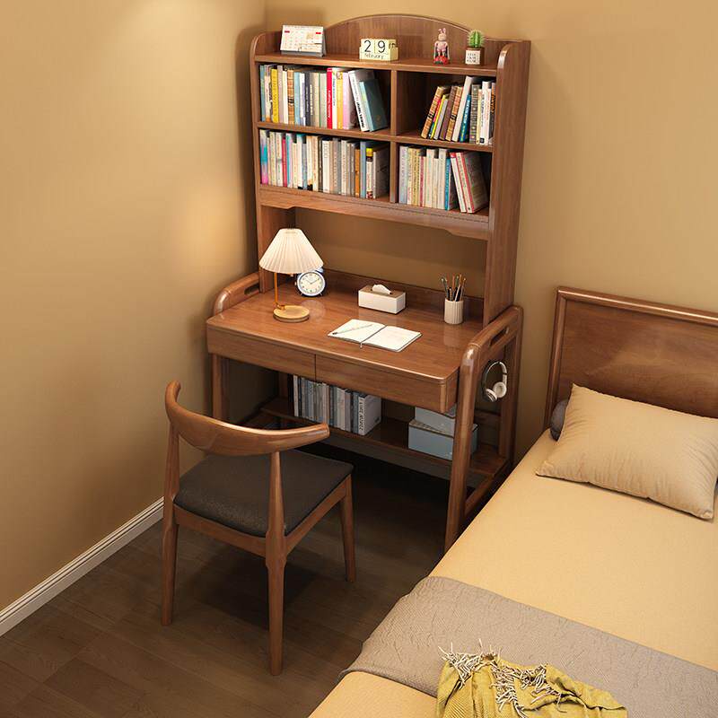 实木书桌书架一体桌简约现代家用学生电脑桌小户型卧室升降书桌