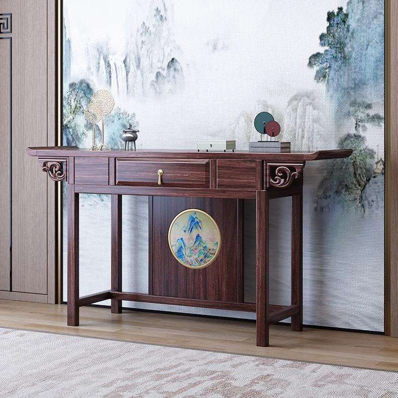 新中式乌金木实木玄关桌轻奢禅意靠墙供桌条案客厅花架神台端景台