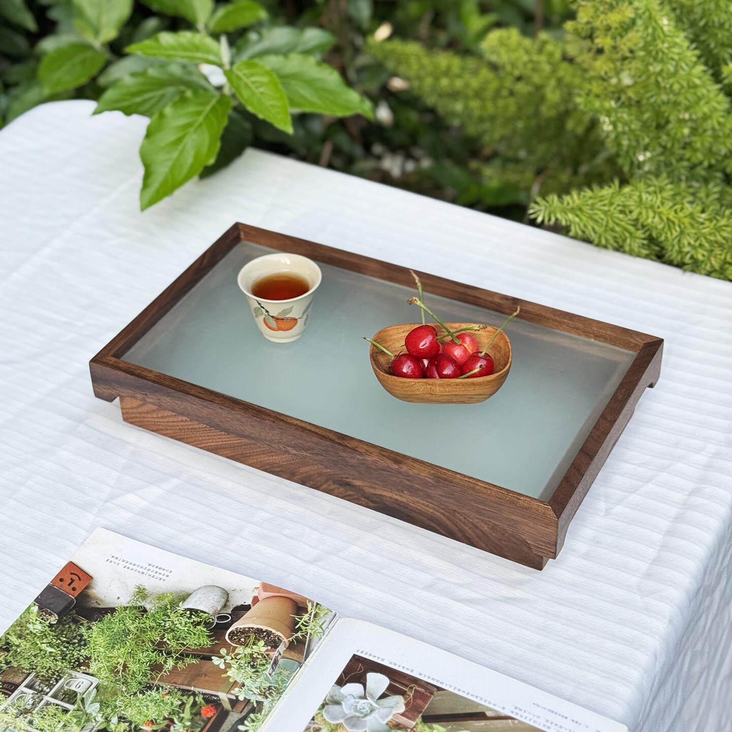 复古木质茶盘家用实木小茶台胡桃木现代功夫茶具套装木制茶海托盘