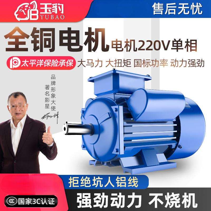 电机220V单相纯铜小型两相0.75/1.1/1.5/2.2/3/4KW异步马达电动机