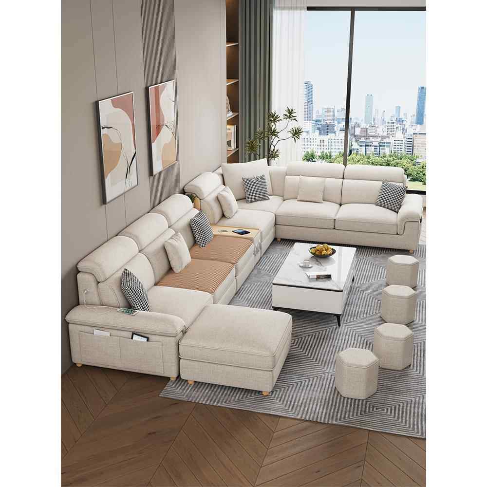 现代棉麻猫抓科技布艺沙发客厅2025新款真皮贵妃转角中大户型家具