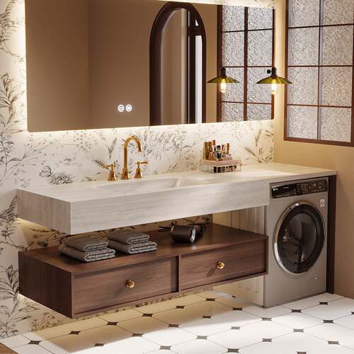 全铝蜂窝铝岩板热弯一体盆浴室柜组合洗衣机伴侣别墅卫生间洗漱台