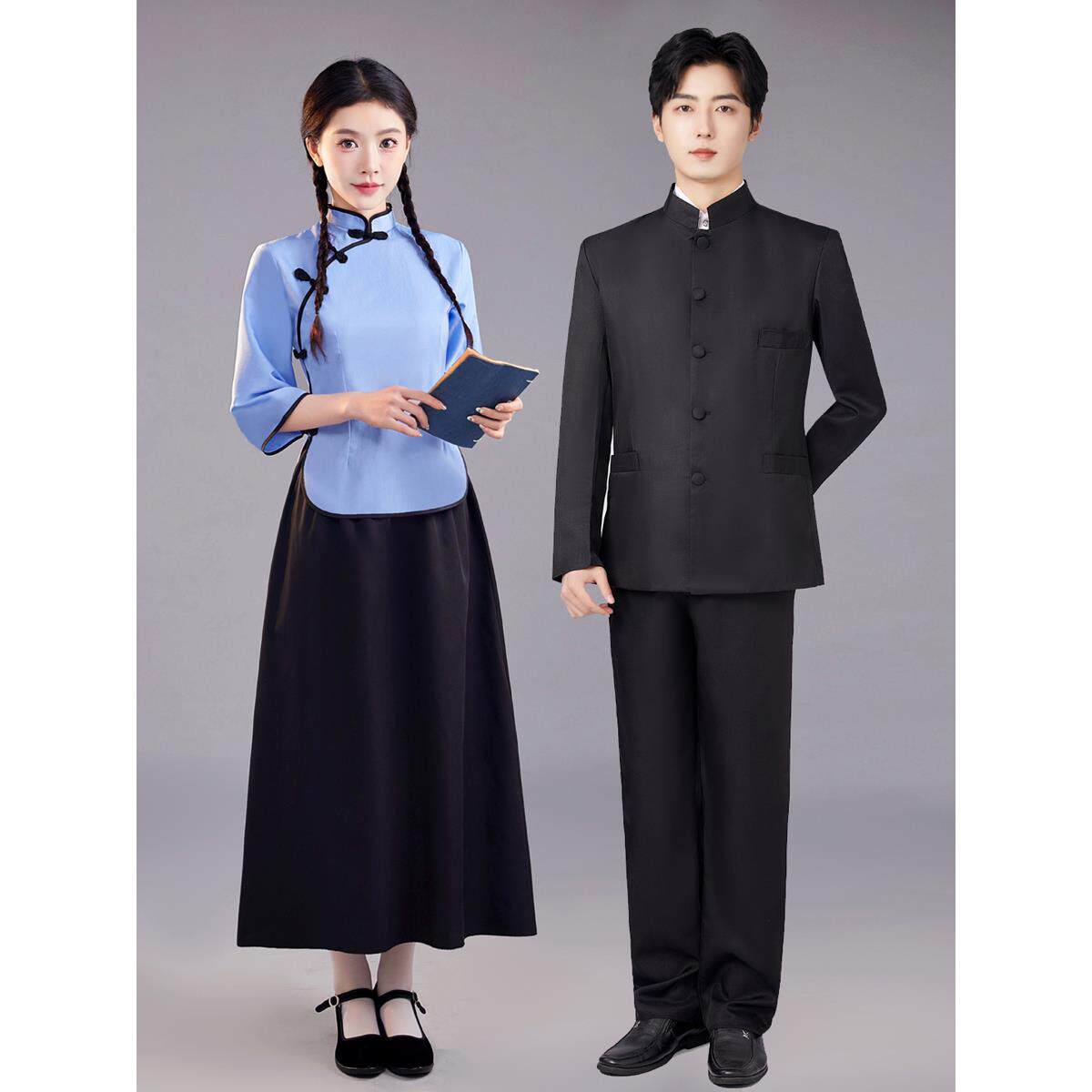 正品民风女装五四青国装学生服装复中山装套装朗诵合唱演古出班年