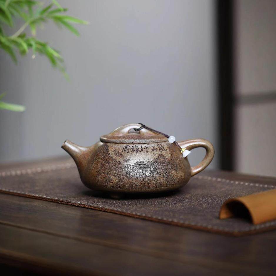 景舟石瓢超大容量龙窑柴烧手工刻字画密文宜兴紫砂壶茶具