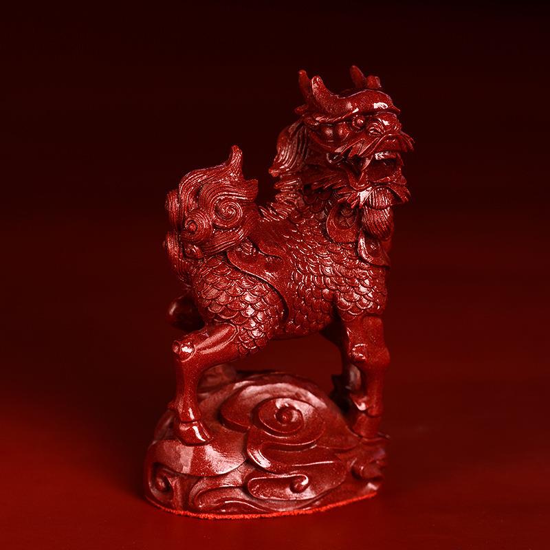天然朱砂麒麟摆件一对火麒麟卧室家居办公室装饰品客厅工艺品店铺