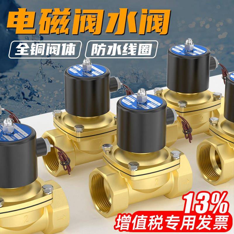 2W常闭进水24V电磁阀220V铜开关阀2分4分6分1寸放水控制阀12V水阀