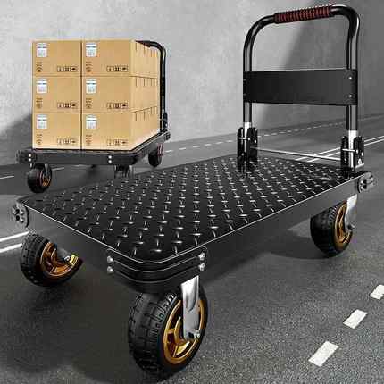 拉301货钢板音加厚小推车手推车携用搬运车家平板车静便折叠拉车