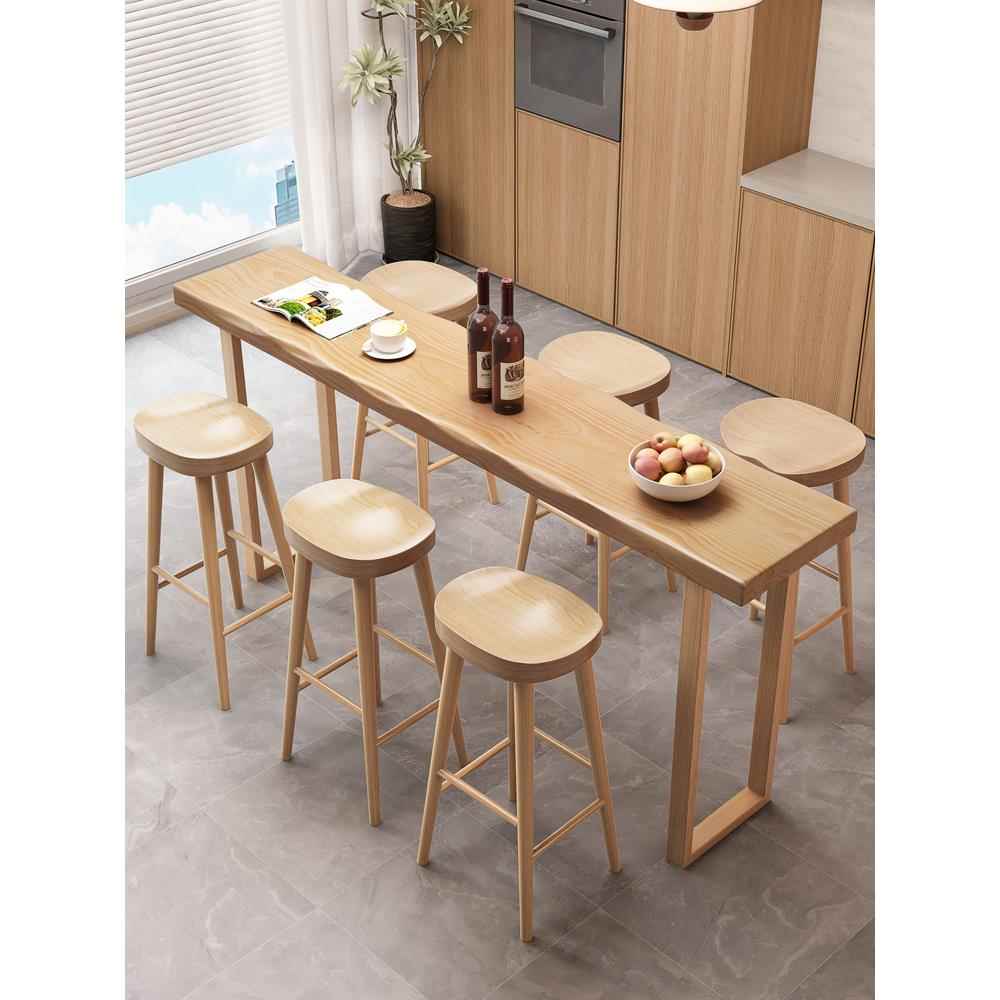 北欧简约实木吧台桌家用阳台高脚桌靠墙长条桌咖啡厅酒吧桌椅组合