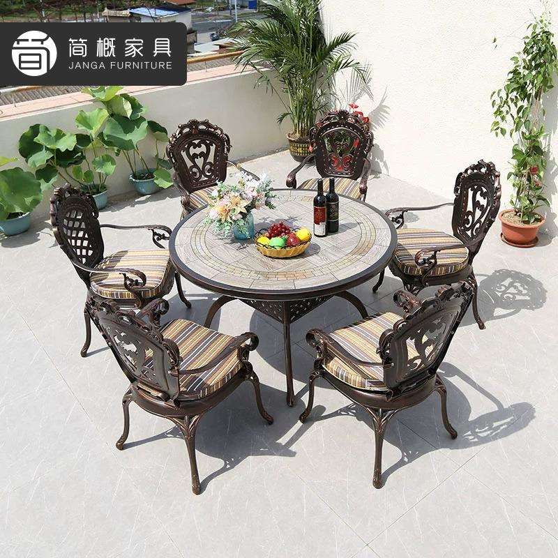 户外别墅庭院桌椅花园烧烤铸铝桌露天花园阳台一桌两用餐桌家具套