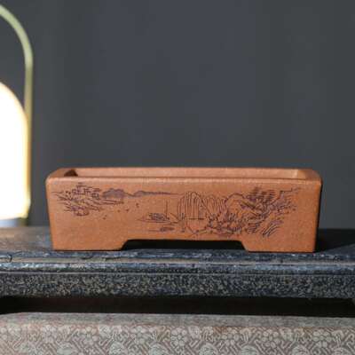 紫砂花盆长方形盆景盆浅盆苏兵制名家盆降坡泥手工盆马槽盆窄盆