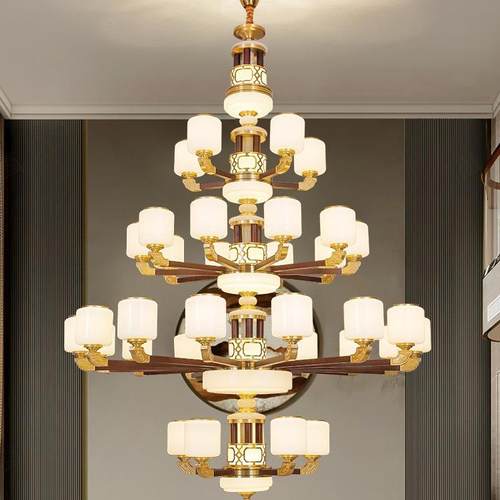 新中式铜实木式复楼客厅全大445吊灯奢华大气别墅楼梯跃层大中空