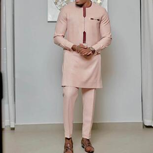 Kaftan Elegant African Men's Set 2 Pieces Outfits Long S
