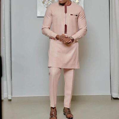 Kaftan Elegant African Men's Set 2 Pieces Outfits Long S