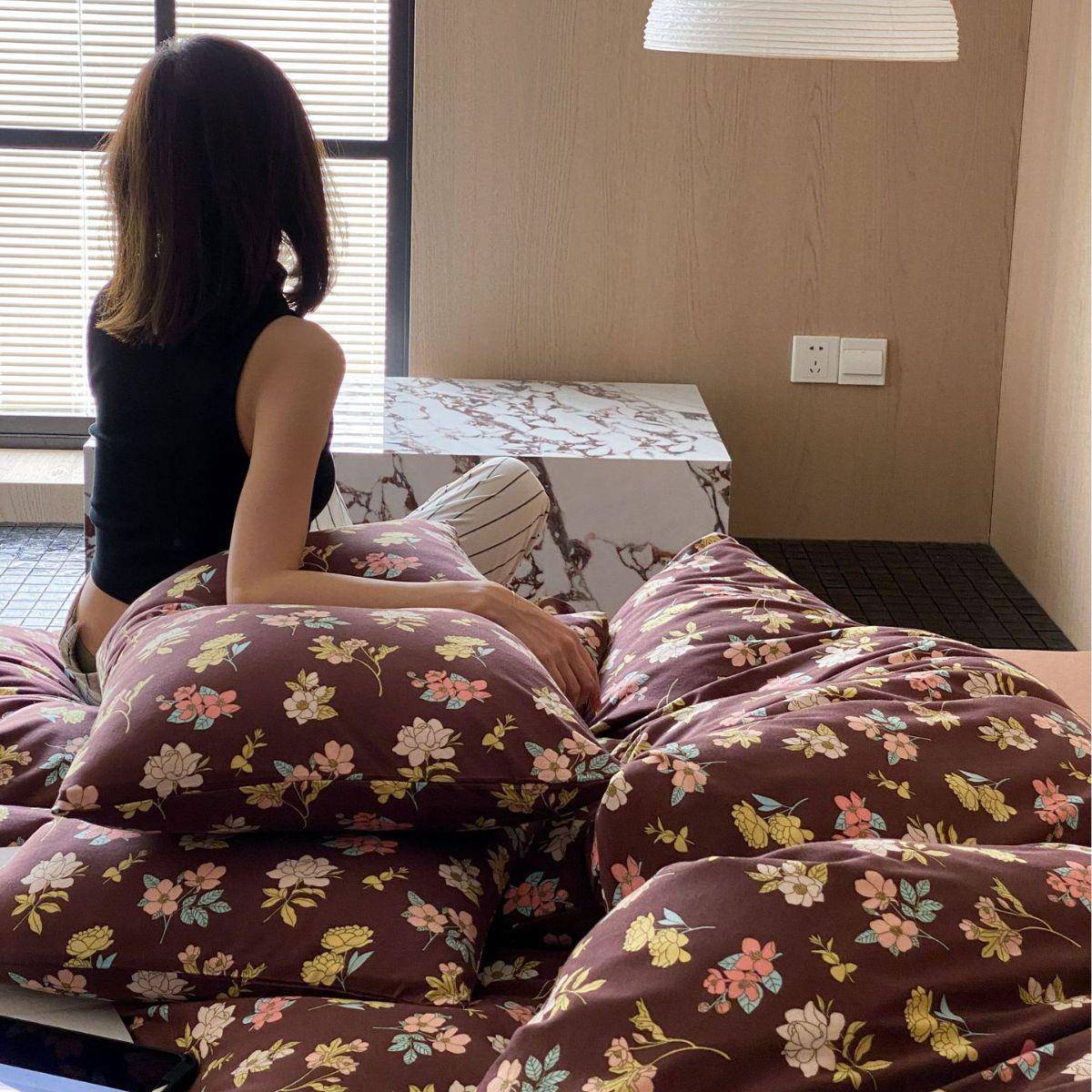 简约复古针织棉四件套纯棉可水洗床上套件床单床笠款全棉套件