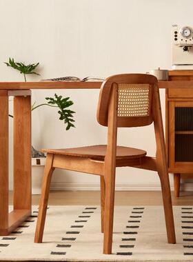 实木餐椅家用餐意桌椅子式古餐厅中休闲藤简约商用RXR复古编靠背