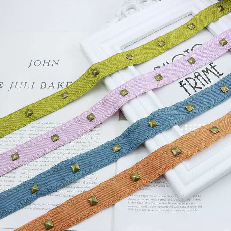 新款彩色 织带铆钉花边窗帘/抱枕/靠垫/桌旗辅料装饰边 现货供应